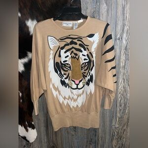 vintage tiger novelty knit sweater made by Bonnie Boerer & Company S/M dolman